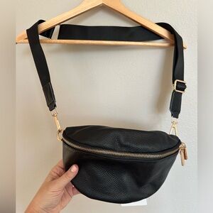 Never Used Black Leather Crossbody Bag Gold Accents